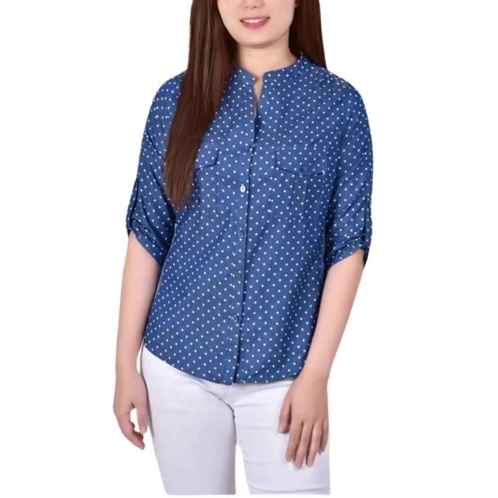 NY Collection, Petite Chambray Button Down Blouse